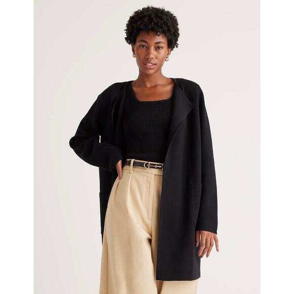 Quince Sweaters - Quince Black 100% Organic Cotton Knit Collarless Coat NWT Size Small